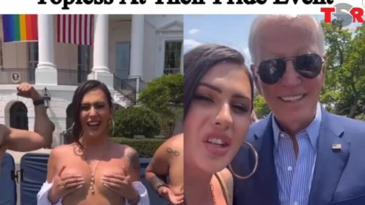 Watch : “Transgender” Activist gets banned from (White House) after going Topless at their pride event